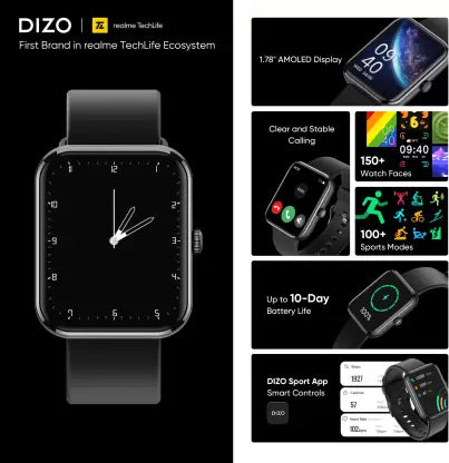 DIZO WATCH D ULTRA 1.78 AMOLED WITH CALLING (Black Strap, Regular) DIZO WATCH D ULTRA 1.78 AMOLED WITH CALLING (Black Strap, Regular)